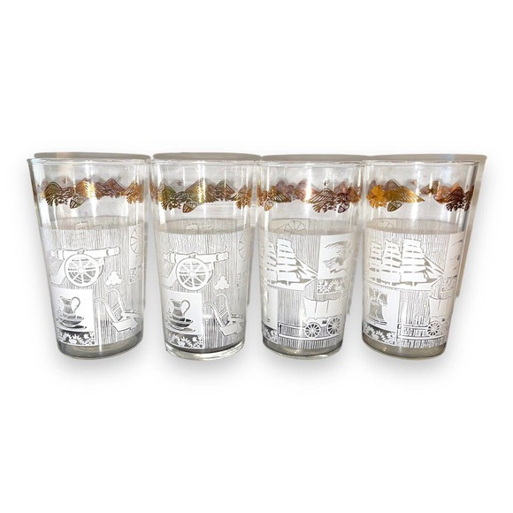 Anchor Hocking Juice Carafe & 4 Glasses Colonial Americana Patriotic Eagle MCM - Picture 6 of 9
